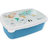 MuchoWow Broodtrommel Blauw - Lunchbox - Brooddoos - Wereldkaart Kinderen - Symbolen - Kompas - 18x12x6 cm - Kinderen - Jongen