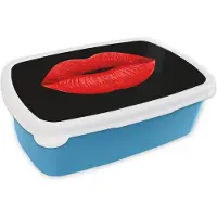 MuchoWow Broodtrommel Blauw - Lunchbox - Brooddoos - Lippen - Rood - Zwart - 18x12x6 cm - Kinderen - Jongen