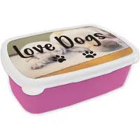 MuchoWow Broodtrommel Roze - Lunchbox - Brooddoos - Quotes - Hond - Spreuken - Love dogs - 18x12x6 cm - Kinderen - Meisje