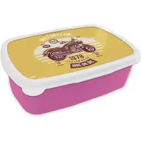 MuchoWow Broodtrommel Roze - Lunchbox - Brooddoos - Motor - Retro - Letters - Quote - 18x12x6 cm - Kinderen - Meisje