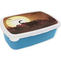 MuchoWow Broodtrommel Blauw - Lunchbox - Brooddoos - Dino - Jura - Zon - Tekening - Kinderen - Jongens - Kids - 18x12x6 cm - Kinderen - Jongen