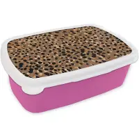 MuchoWow Broodtrommel Roze - Lunchbox Dierenprint - Luipaard - Goud - Bruin - Brooddoos 18x12x6 cm - Brood lunch box - Broodtrommels voor kinderen en volwassenen