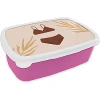 MuchoWow Broodtrommel Roze - Lunchbox - Brooddoos - Zomer - Bikini - Bladeren - 18x12x6 cm - Kinderen - Meisje