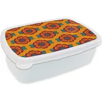 MuchoWow Broodtrommel Wit - Lunchbox Design - Retro - Rozen - Oranje - Brooddoos 18x12x6 cm - Brood lunch box - Broodtrommels voor kinderen en volwassenen