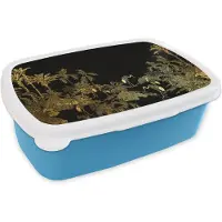 MuchoWow Broodtrommel Blauw - Lunchbox - Brooddoos - Jungle - Vogels - Goud - Luxe - 18x12x6 cm - Kinderen - Jongen