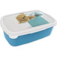 MuchoWow Broodtrommel Blauw - Lunchbox - Brooddoos - Konijn - Pastel - Blauw - 18x12x6 cm - Kinderen - Jongen