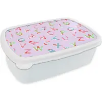 MuchoWow Broodtrommel Wit - Lunchbox - Brooddoos - Alfabet - Letters - Patroon - 18x12x6 cm - Volwassenen