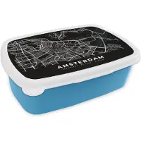 MuchoWow Broodtrommel Blauw - Lunchbox - Brooddoos - Amsterdam - Kaart - Zwart - 18x12x6 cm - Kinderen - Jongen