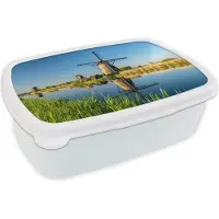 MuchoWow Broodtrommel Wit - Lunchbox - Brooddoos - Molen - Lente - Nederland - 18x12x6 cm - Volwassenen
