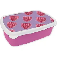 MuchoWow Broodtrommel Roze - Lunchbox - Brooddoos - Framboos - Fruit - Aquarelverf - 18x12x6 cm - Kinderen - Meisje