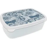 MuchoWow Broodtrommel Wit - Lunchbox - Brooddoos - Patroon - Bloemen - Botanisch - 18x12x6 cm - Volwassenen