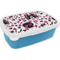 MuchoWow Broodtrommel Blauw - Lunchbox - Brooddoos - Meiden - Kroon - Hart - Patronen - Girl - Kindje - Kinderen - 18x12x6 cm - Kinderen - Jongen