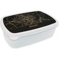 MuchoWow Broodtrommel Wit - Lunchbox - Brooddoos - Kaart - Reims - Zwart - Goud - 18x12x6 cm - Volwassenen