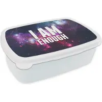 MuchoWow Broodtrommel Wit - Lunchbox - Brooddoos - Quotes - 'I am enough' - Spreuken - Sterren - Jongens - Meisjes - Kids - 18x12x6 cm - Volwassenen