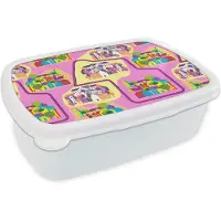 MuchoWow Broodtrommel Wit - Lunchbox - Brooddoos - Skyline - Patronen - Roze - 18x12x6 cm - Volwassenen