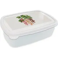 MuchoWow Broodtrommel Wit - Lunchbox - Brooddoos - Eten - Bessen - Plant - 18x12x6 cm - Volwassenen