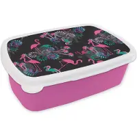 MuchoWow Broodtrommel Roze - Lunchbox - Brooddoos - Flamingo - Patroon - Roze - Jungle - 18x12x6 cm - Kinderen - Meisje