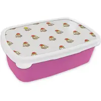 MuchoWow Broodtrommel Roze - Lunchbox - Brooddoos - Uil - Kerstmuts - Cartoon - Kind - Design - 18x12x6 cm - Kinderen - Meisje