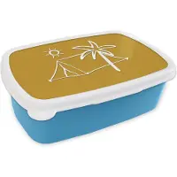 MuchoWow Broodtrommel Blauw - Lunchbox - Brooddoos - Zomer - Tent - Palmboom - 18x12x6 cm - Kinderen - Jongen