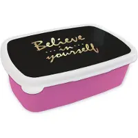MuchoWow Broodtrommel Roze - Lunchbox - Brooddoos - Quote - Zelfvertrouwen - Goud - 18x12x6 cm - Kinderen - Meisje