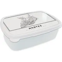 MuchoWow Broodtrommel Wit - Lunchbox - Brooddoos - Frankrijk – Stadskaart - Zwart Wit – Nantes – Plattegrond – Kaart - 18x12x6 cm - Volwassenen
