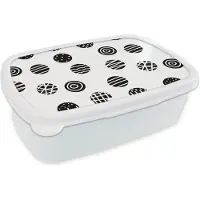 MuchoWow Broodtrommel Wit - Lunchbox - Brooddoos - Patronen - Stip - Zwart Wit - 18x12x6 cm - Volwassenen
