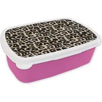MuchoWow Broodtrommel Roze - Lunchbox Dierenprint - Panter - Zwart - Luxe - Brooddoos 18x12x6 cm - Brood lunch box - Broodtrommels voor kinderen en volwassenen