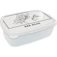 MuchoWow Broodtrommel Wit - Lunchbox - Brooddoos - Stadskaart – Zwart Wit - Kaart – Den Haag – Nederland – Plattegrond - 18x12x6 cm - Volwassenen