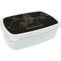MuchoWow Broodtrommel Wit - Lunchbox - Brooddoos - Kaart - Amstelveen - Goud - Zwart - 18x12x6 cm - Volwassenen