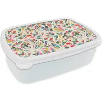 MuchoWow Broodtrommel Wit - Lunchbox - Brooddoos - Mozaïek - Abstract - Patroon - 18x12x6 cm - Volwassenen