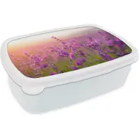 MuchoWow Broodtrommel Wit - Lunchbox - Brooddoos - Lavendel - Lente - Paars - 18x12x6 cm - Volwassenen
