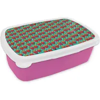 MuchoWow Broodtrommel Roze - Lunchbox - Brooddoos - Aardbeien - Kinderen - Fruit - Vegan - Design - 18x12x6 cm - Kinderen - Meisje
