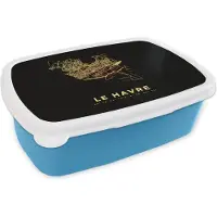 MuchoWow Broodtrommel Blauw - Lunchbox - Brooddoos - Frankrijk – Kaart - Stadskaart – Plattegrond – Le Havre - 18x12x6 cm - Kinderen - Jongen