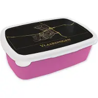MuchoWow Broodtrommel Roze - Lunchbox - Brooddoos - Kaart - Vlaardingen - Zwart - Goud - 18x12x6 cm - Kinderen - Meisje