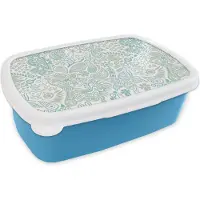 MuchoWow Broodtrommel Blauw - Lunchbox - Brooddoos - Vlinders - Patronen - Abstract - 18x12x6 cm - Kinderen - Jongen