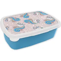 MuchoWow Broodtrommel Blauw - Lunchbox - Brooddoos - Unicorn - Patronen - Roze - 18x12x6 cm - Kinderen - Jongen