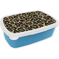 MuchoWow Broodtrommel Blauw - Lunchbox - Brooddoos - Panterprint - Patronen - Luipaard - Patronen - 18x12x6 cm - Kinderen - Jongen