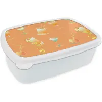MuchoWow Broodtrommel Wit - Lunchbox - Brooddoos - Cocktail - Oranje - Design - 18x12x6 cm - Volwassenen