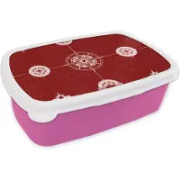 MuchoWow Broodtrommel Roze - Lunchbox - Brooddoos - Kompas - Reizen - Patronen - 18x12x6 cm - Kinderen - Meisje