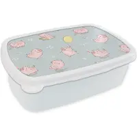 MuchoWow Broodtrommel Wit - Lunchbox - Brooddoos - Patronen - Varkens - Ballonnen - 18x12x6 cm - Volwassenen