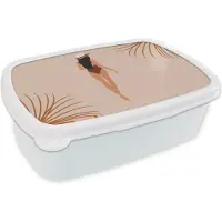 MuchoWow Broodtrommel Wit - Lunchbox - Brooddoos - Zomer - Vrouw - Abstract - 18x12x6 cm - Volwassenen