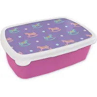 MuchoWow Broodtrommel Roze - Lunchbox - Brooddoos - Hobbelpaard - Patronen - Geboorte - 18x12x6 cm - Kinderen - Meisje