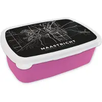 MuchoWow Broodtrommel Roze - Lunchbox - Brooddoos - Kaart - Maastricht - Zwart - 18x12x6 cm - Kinderen - Meisje