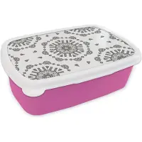 MuchoWow Broodtrommel Roze - Lunchbox - Brooddoos - Mandala - Patronen - Zwart Wit - 18x12x6 cm - Kinderen - Meisje