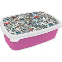 MuchoWow Broodtrommel Roze - Lunchbox - Brooddoos - Zentangle - Huis - Patronen - 18x12x6 cm - Kinderen - Meisje