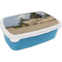 MuchoWow Broodtrommel Blauw - Lunchbox - Brooddoos - Tractor - Zand - Boom - 18x12x6 cm - Kinderen - Jongen