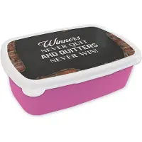 MuchoWow Broodtrommel Roze - Lunchbox Winners never quit, and quitters never win! - Quotes - Spreuken - Brooddoos 18x12x6 cm - Brood lunch box - Broodtrommels voor kinderen en volwassenen