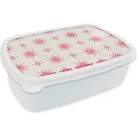 MuchoWow Broodtrommel Wit - Lunchbox - Brooddoos - Sterren - Rood - Winter - Kerst - Patronen - 18x12x6 cm - Volwassenen