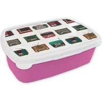 MuchoWow Broodtrommel Roze - Lunchbox - Brooddoos - Retro - Radio - Design - 18x12x6 cm - Kinderen - Meisje