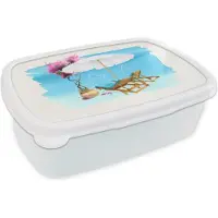 MuchoWow Broodtrommel Wit - Lunchbox - Brooddoos - Strandstoel - Bloemen - Parasol - Waterverf - 18x12x6 cm - Volwassenen